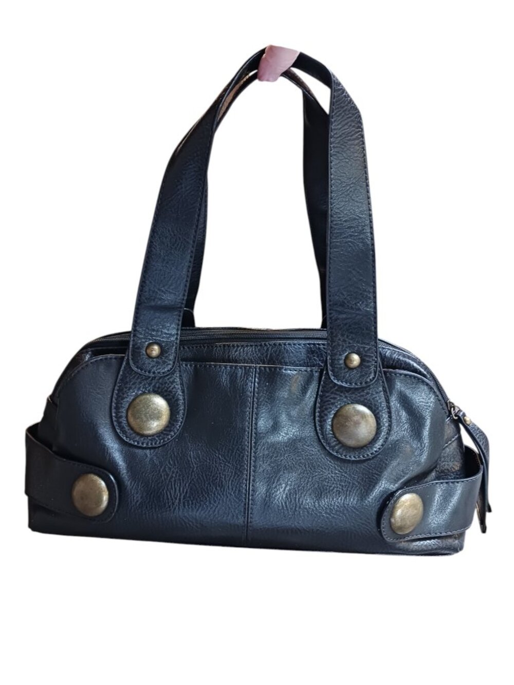 Aldo Black Leather Shoulder Bag with Brass-Tone Studs - Picture 2 of 13